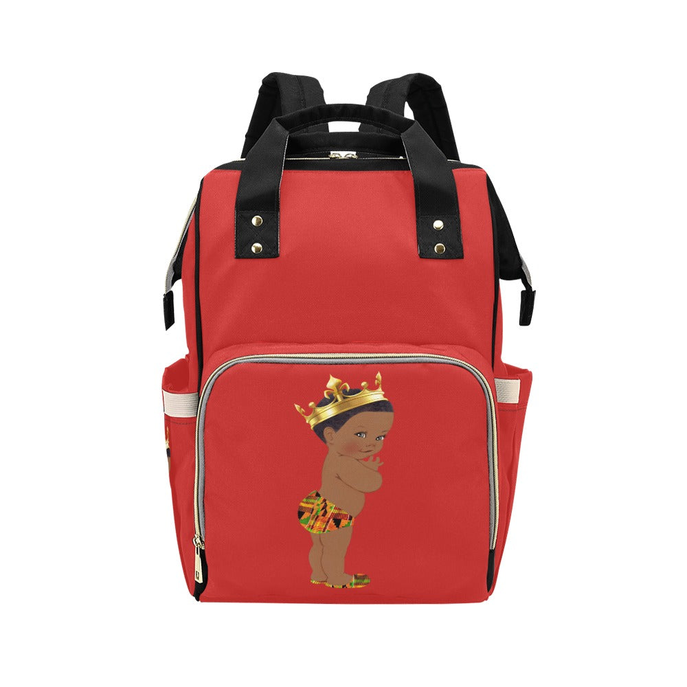 Designer Diaper Bag - Ethnic African American King Baby Boy - Dark Red Multi-Function Backpack