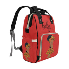 Load image into Gallery viewer, Designer Diaper Bag - Ethnic African American Baby Girl - Dark Red Multi-Function Backpack