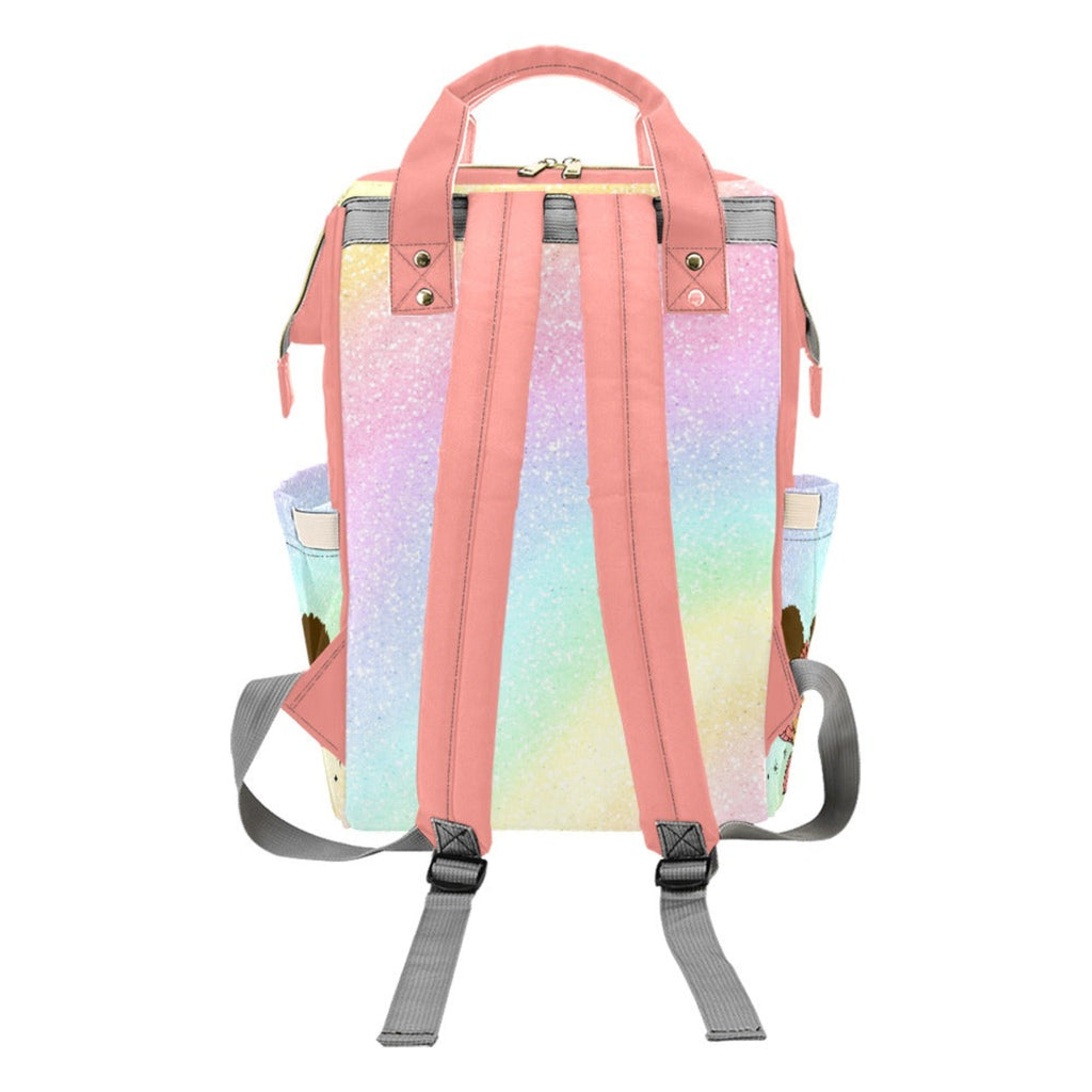 Biracial - Multi-Racial Pretty Eyes Baby Girl Fairy Princess Rainbow Coral Diaper Bag Backpack