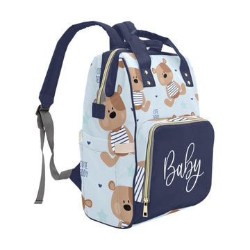 Diaper Bag Backpack | Adorable Teddy Bear - Dark And Light Blue Waterproof Diaper Bag