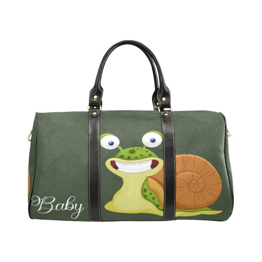 Custom Diaper Tote Bag | Adorable Cartoon Snail On Dark Green - Diaper Travel Tote Bag