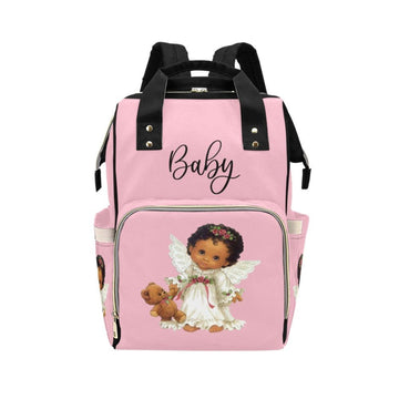 Designer Diaper Bags - Backpack Baby Bag Cutest African American Baby Angel Baby Pink Multi-Function Backpack