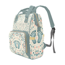 Load image into Gallery viewer, Baby Bag Backpack - Cute Boho Baby&#39;s Footprints in Green Multi-Function Backpack