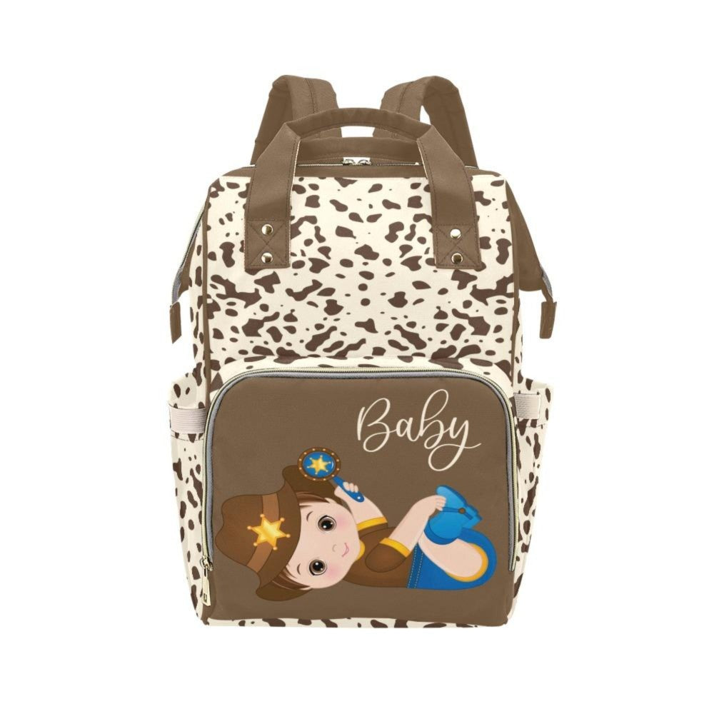 Diaper Bag Backpack - Custom Diaper Bag - Cute Baby Cowboy Cow Print Western Diaper Bag