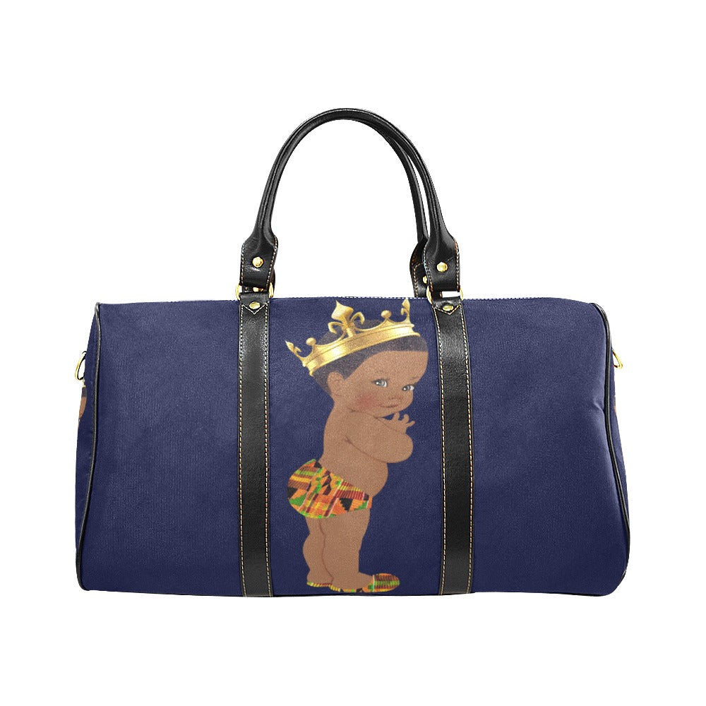 Custom Diaper Tote Bag - Ethnic Super Cute African American Baby Boy King - Navy Blue Travel Baby Bag