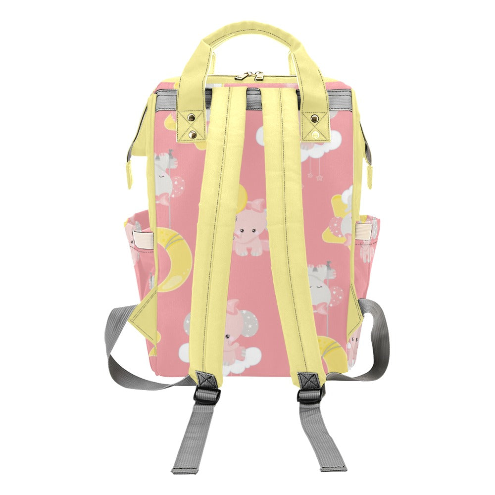 Custom Diaper Bag - Backpack Diaper Bag - Cute Brunette Baby Girl In Pink - Yellow Diaper Bag