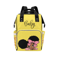 Load image into Gallery viewer, Designer Diaper Bags - African American Baby Girl With Afro Pigtails Yellow - Waterproof Multi-Function Backpack