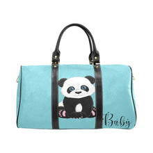 Load image into Gallery viewer, Custom Diaper Tote Bag | Adorable Cartoon Panda Bear On Baby Blue With Personalized Heart Name - Diaper Travel Bag