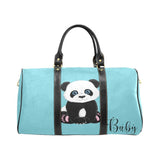 Custom Diaper Tote Bag | Adorable Cartoon Panda Bear On Baby Blue With Personalized Heart Name - Diaper Travel Bag