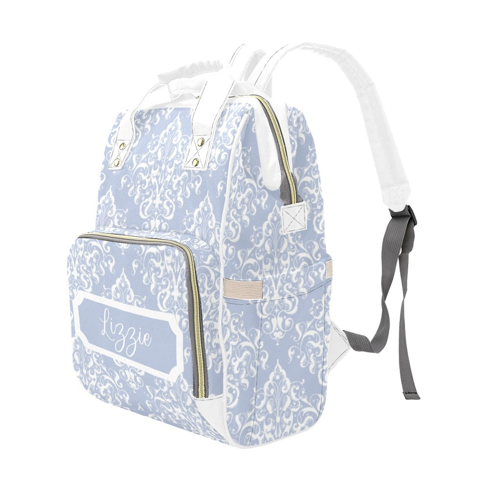 Designer Diaper Bags - Pretty Light Blue Personalized Custom Diaper Bag Backpack