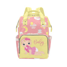 Load image into Gallery viewer, Custom Diaper Bag - Backpack Diaper Bag - Cute Blonde Baby Girl In Pink - Yellow Diaper Bag