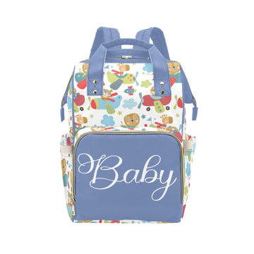 Custom Diaper Bag - Cute Cartoon Baby Boy Pilot Featuring Blue Trim Backpack Diaper Bag