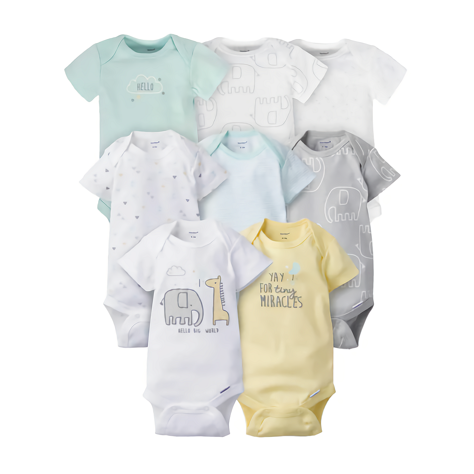 Gerber® 8-Pack 100% Cotton Baby Neutral Animals Short Sleeve Onesies® Bodysuits 0-3M (Polybag)