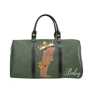 Custom Diaper Tote Bag - Ethnic Super Cute African American Baby Boy King - Dark Green Travel Baby Bag