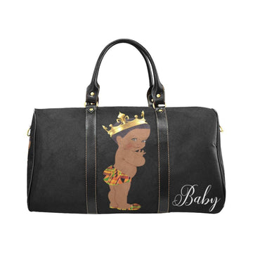 Custom Diaper Tote Bag - Ethnic Super Cute African American Baby Boy King - Black Travel Tote Baby Bag