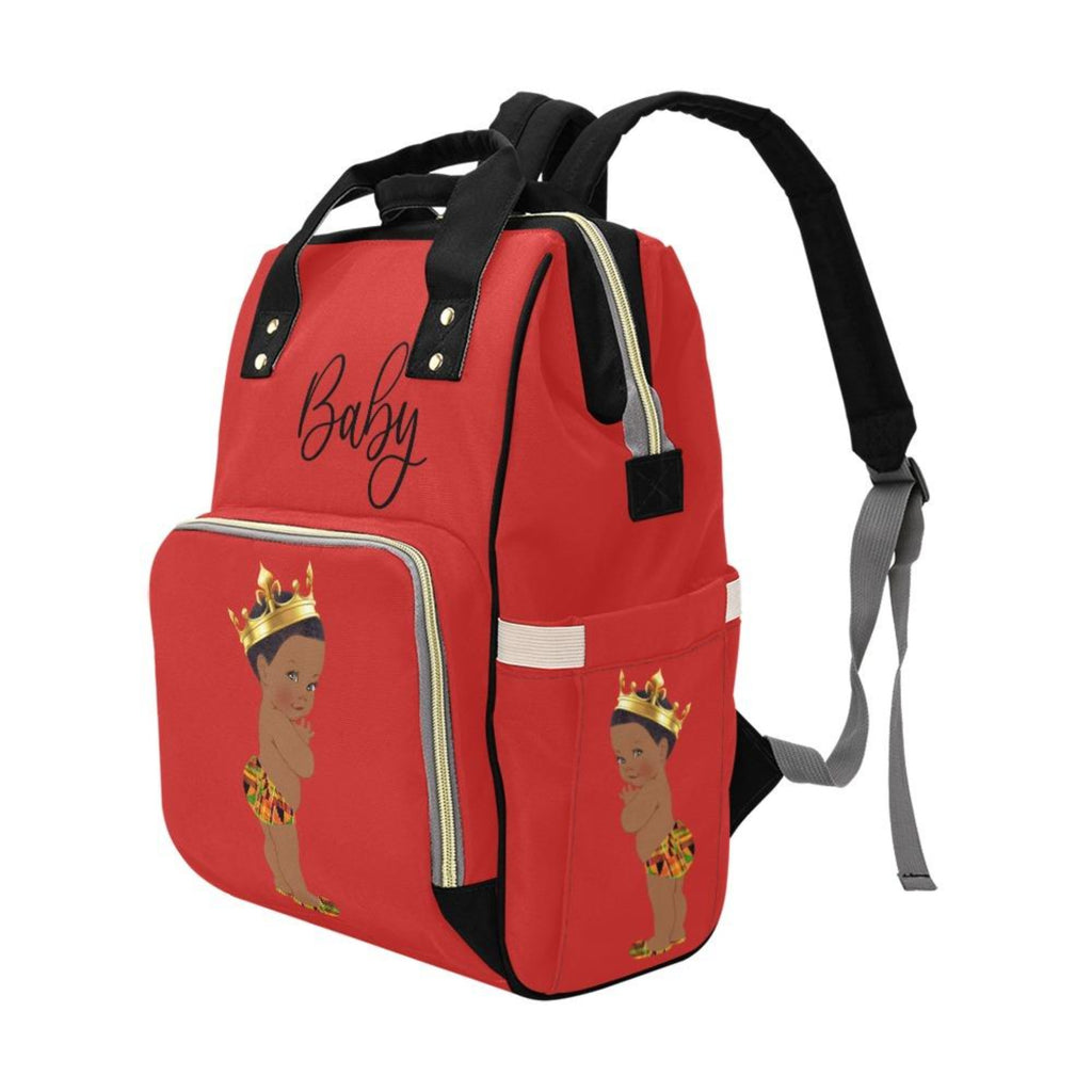 Designer Diaper Bag - Ethnic African American King Baby Boy - Dark Red Multi-Function Backpack