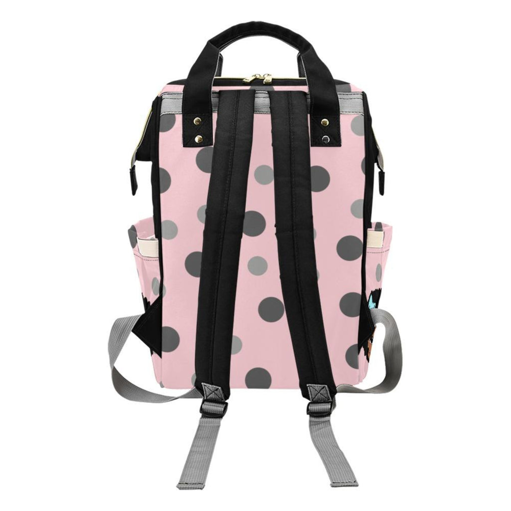 Designer Diaper Bags - African American Baby Girl Baby Pink Polka Dots Blue Bow And Natural Curls Multi-Function Backpack