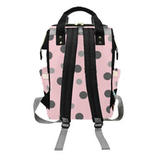Load image into Gallery viewer, Designer Diaper Bags - African American Baby Girl Baby Pink Polka Dots Blue Bow And Natural Curls Multi-Function Backpack