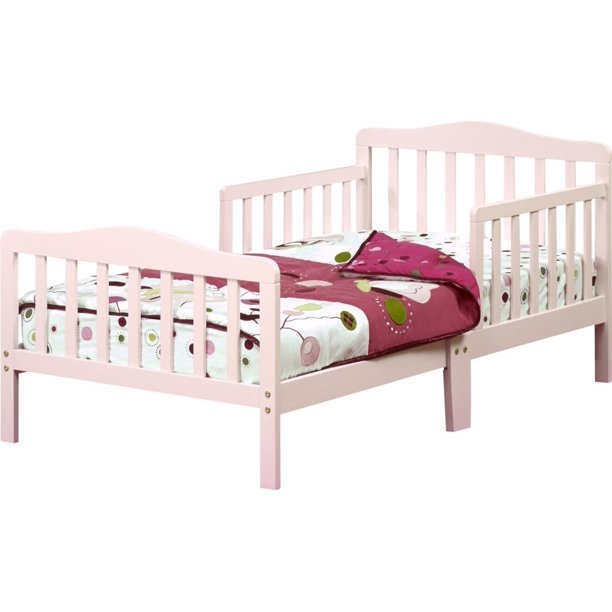 Contemporary Solid Wood Pink Toddler Bed by Orbelle