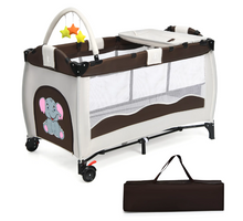 Load image into Gallery viewer, Portable Infant Baby 3 in 1 Crib-Playpen-Bassinet Bed in Coffee Color and Tan
