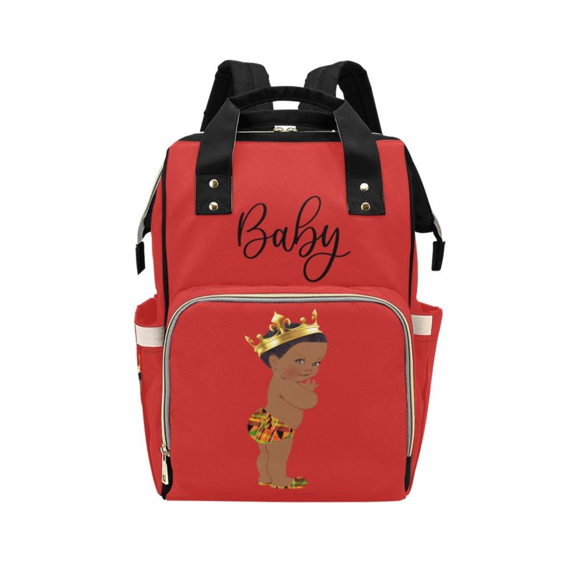 Designer Diaper Bag - Ethnic African American King Baby Boy - Dark Red Multi-Function Backpack