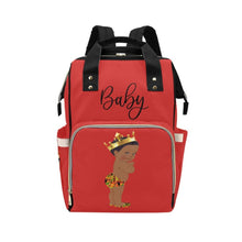 Load image into Gallery viewer, Designer Diaper Bag - Ethnic African American King Baby Boy - Dark Red Multi-Function Backpack