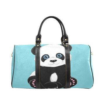 Custom Diaper Tote Bag | Adorable Cartoon Panda Bear On Baby Blue With Personalized Heart Name - Diaper Travel Bag