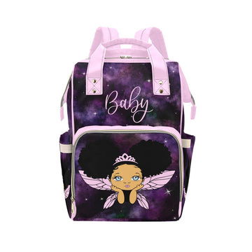 Biracial Fairy Princess Black Hair Blue Eyes Galaxy Waterproof Diaper Bag Backpack
