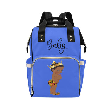 Designer Diaper Bag - Ethnic African American King Baby Boy - Royal Blue Waterproof Diaper Bag Backpack