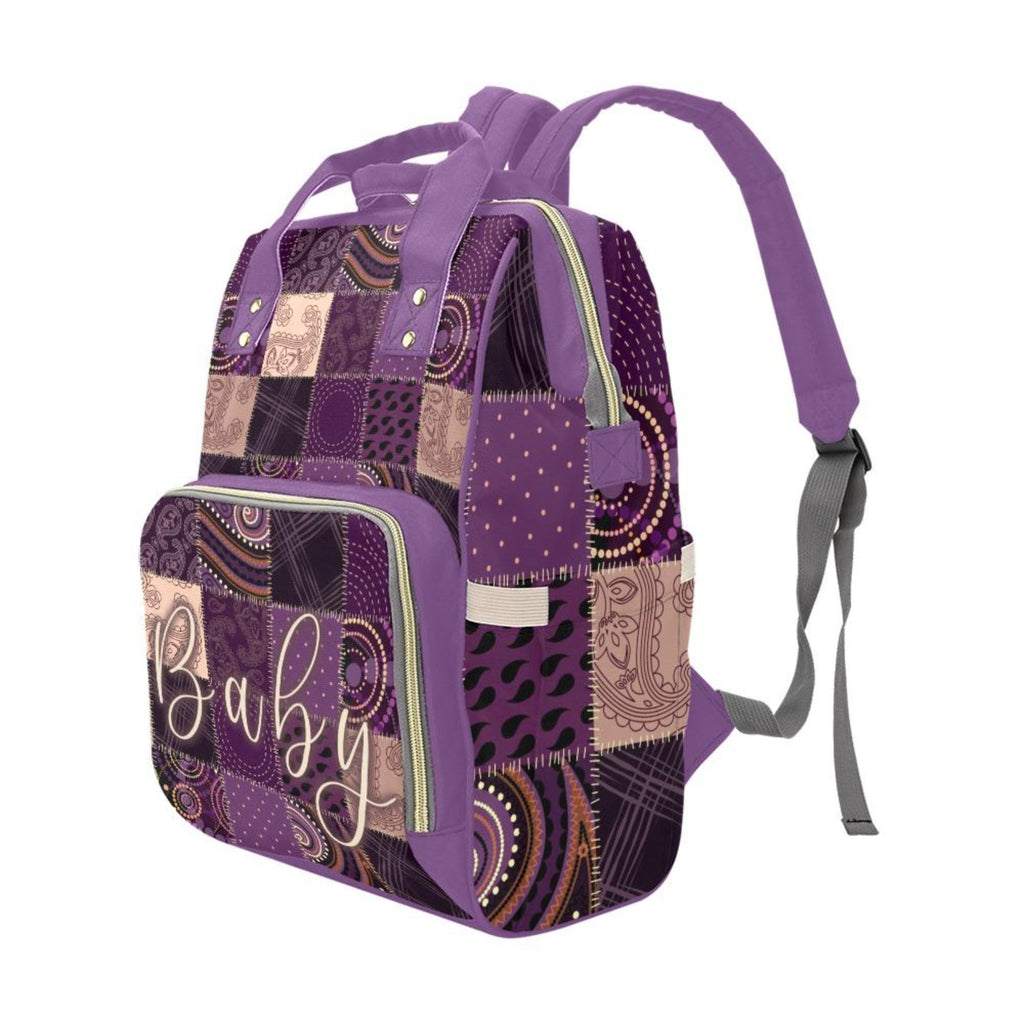 Diaper Bag Backpack - Soft Purple, Tan And Gold Quiltwork Diaper Bag Backpack