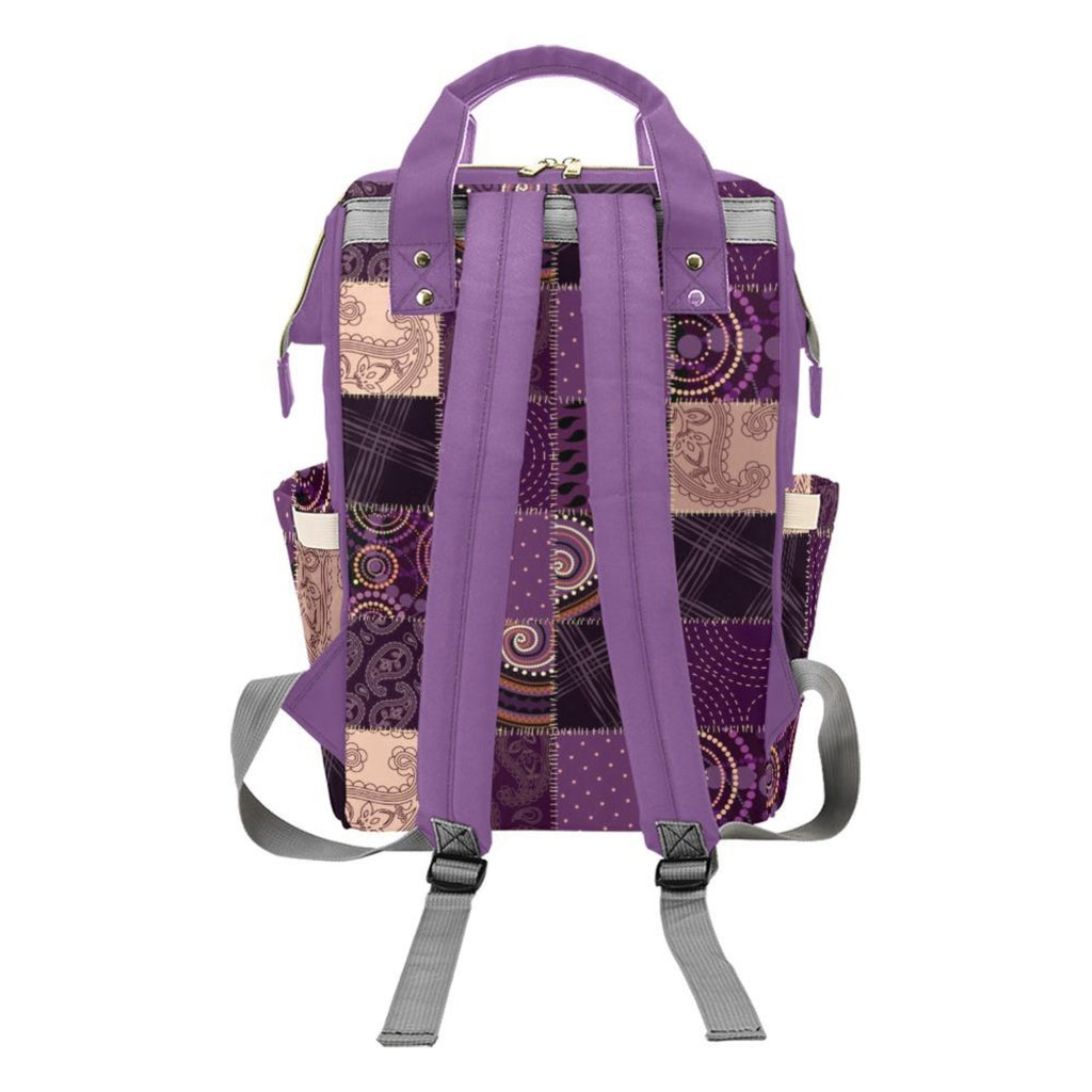 Diaper Bag Backpack - Soft Purple, Tan And Gold Quiltwork Diaper Bag Backpack