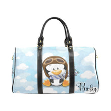 Load image into Gallery viewer, Custom Diaper Tote Bag | Super Cute Cartoon Penguin Pilot In Clouds With Personalized Heart Name - Diaper Travel Bag