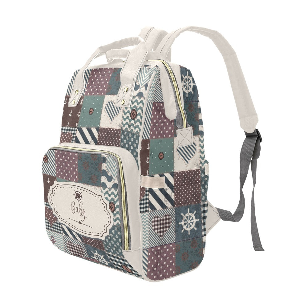 Personalized Patchwork Nautical Style with Label and Name Multi-Function Backpack