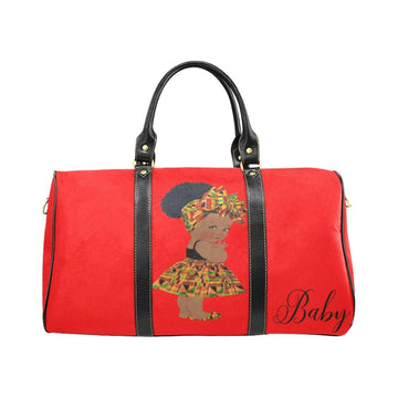 Custom Diaper Tote Bag - Ethnic Super Cute African American Baby Girl - Bright Red Travel Tote Baby Bag