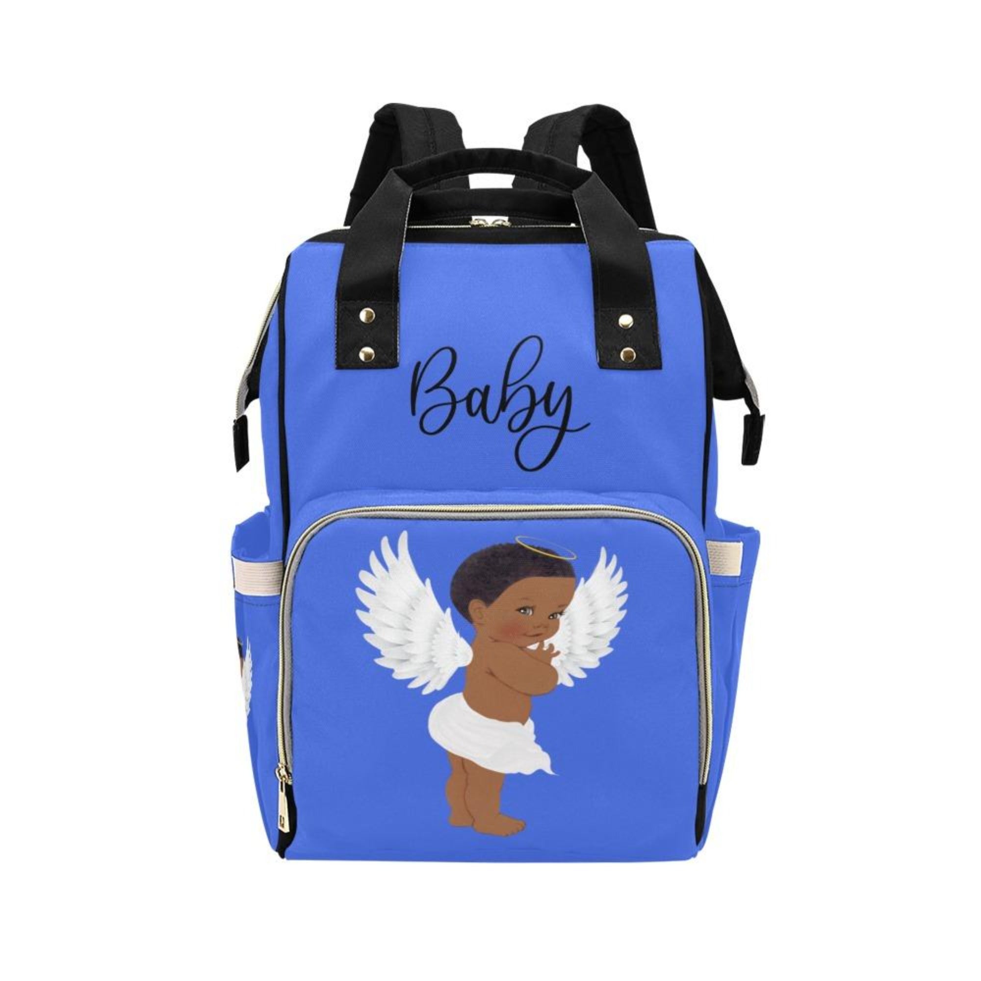 Designer Diaper Bag - Angel African American Baby Boy - Royal Blue Multi-Function Backpack