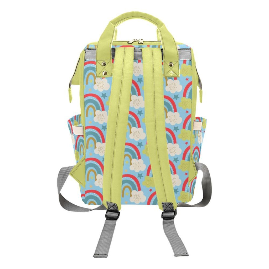 Custom Diaper Bag | Diaper Bag Backpack | Gender Neutral Unisex Retro Rainbows On Green