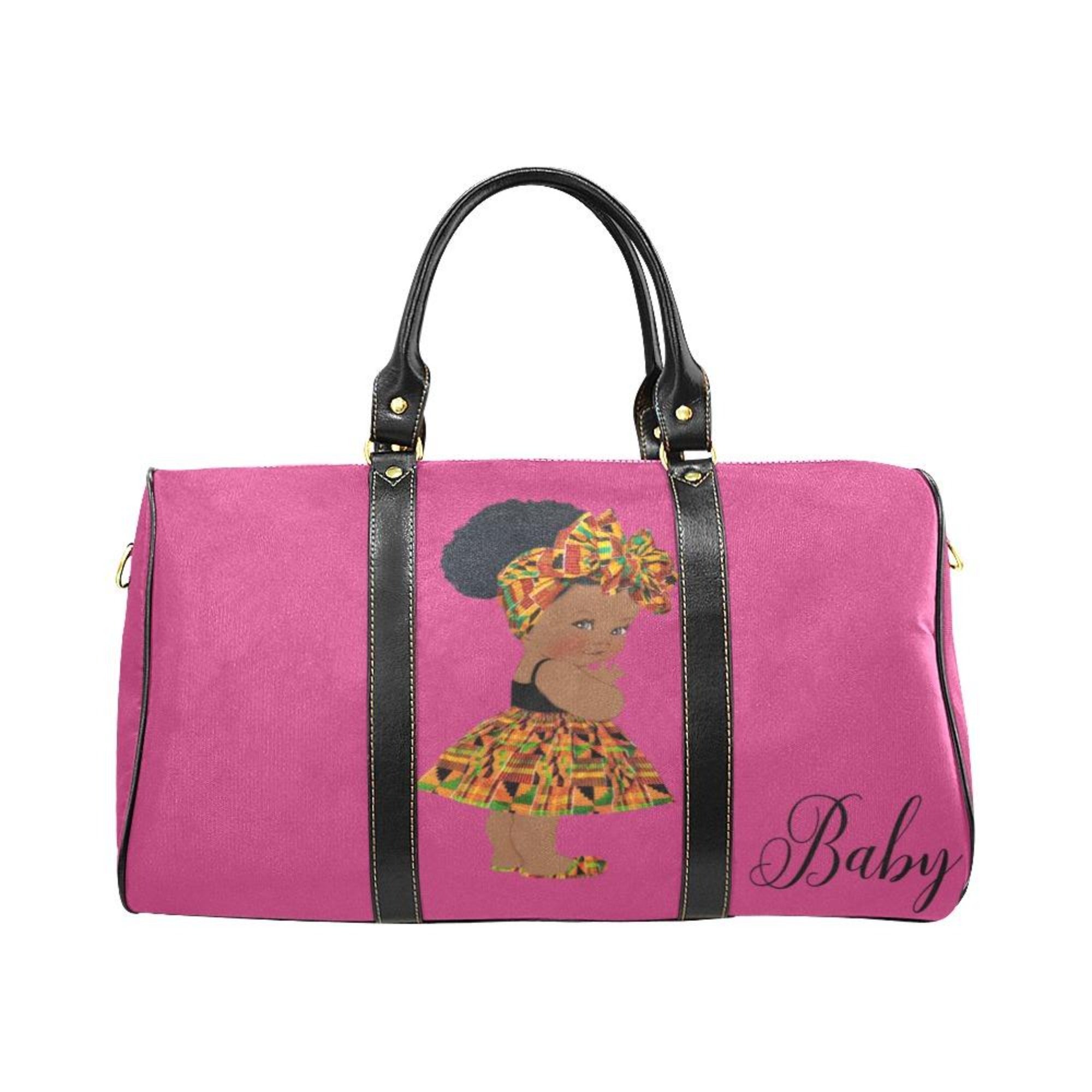 Custom Diaper Tote Bag - Ethnic Super Cute African American Baby Girl - Raspberry Red Travel Tote Baby Bag