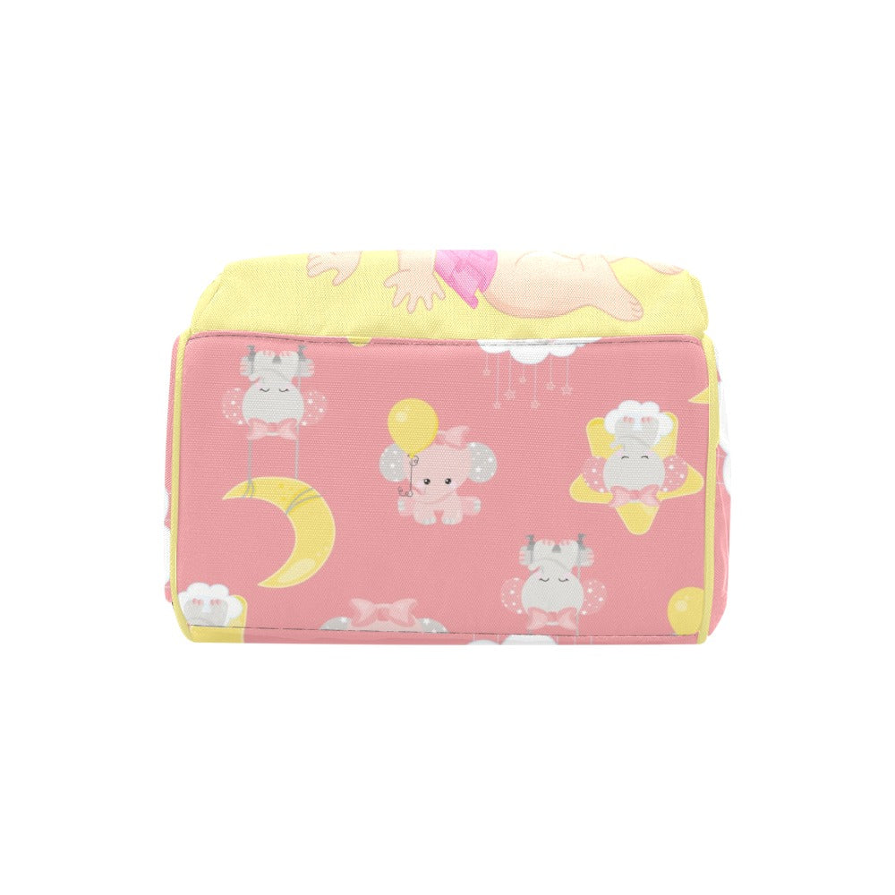 Custom Diaper Bag - Backpack Diaper Bag - Cute Light Brown Hair Baby Girl In Pink - Yellow Diaper Bag