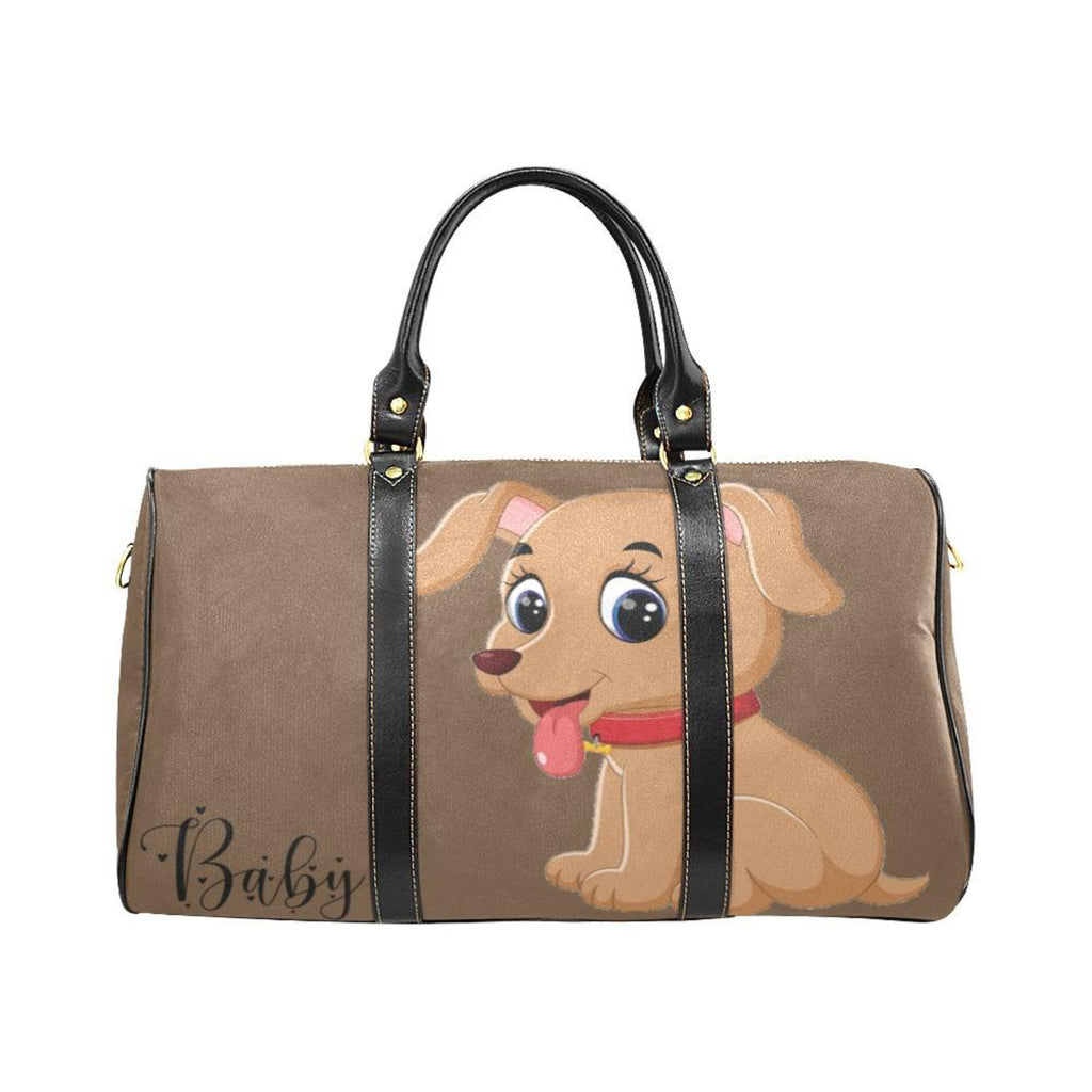 Custom Diaper Tote Bag | Adorable Cartoon Puppy Dog With Personalized Heart Name - Brown Diaper Travel Bag