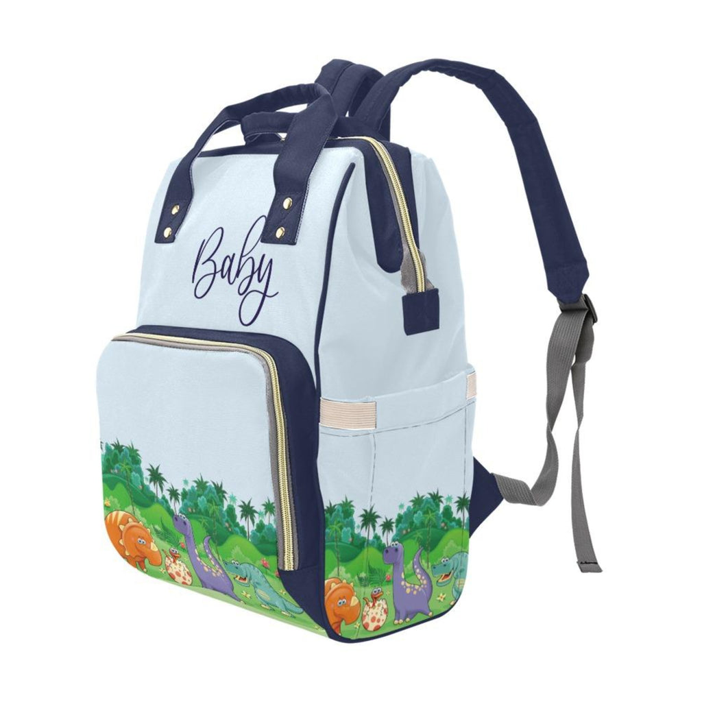 Designer Diaper Bag - Cute Cartoon Dinosaurs In Field Baby Blue Bag Designer Diaper Bag Backpack