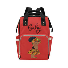 Load image into Gallery viewer, Designer Diaper Bag - Ethnic African American Baby Girl - Dark Red Multi-Function Backpack