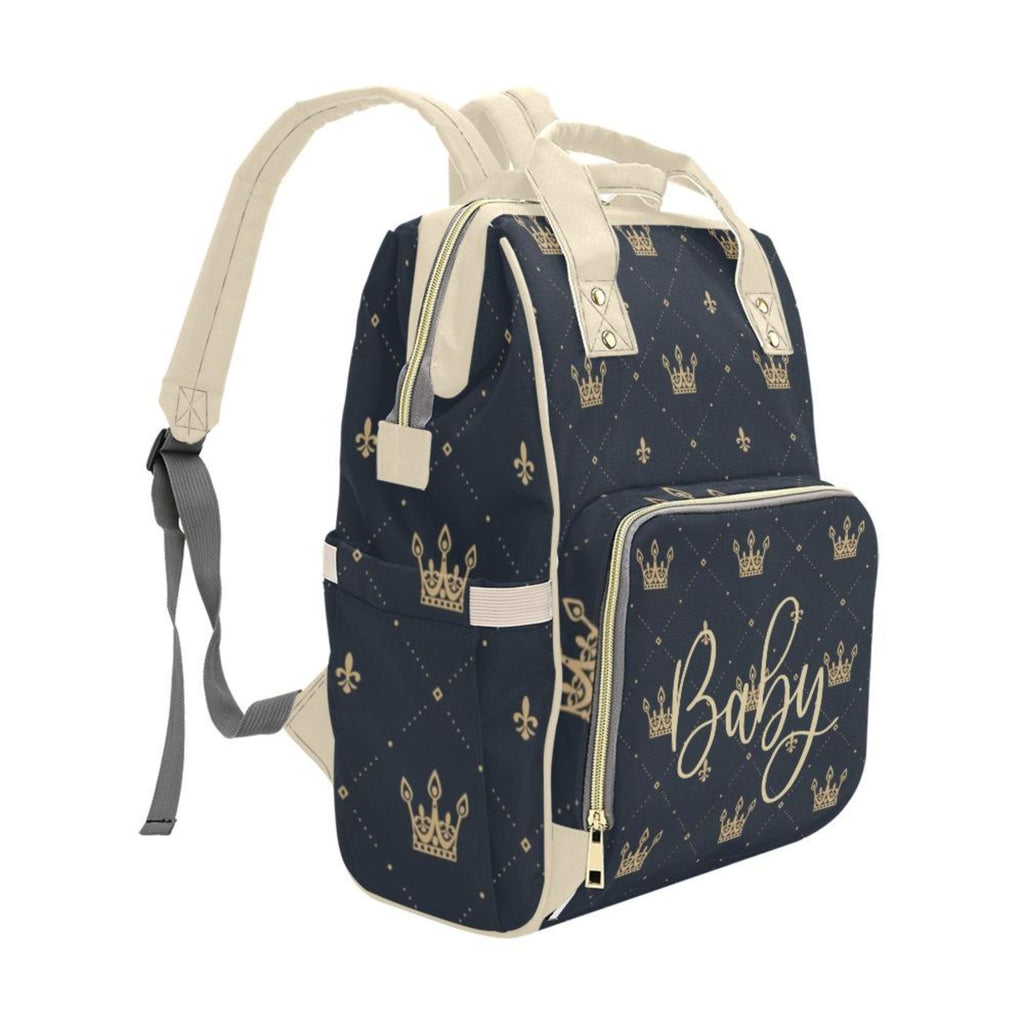 Designer Diaper Bags - Regal Boys Gold Crowns On Black - Waterproof Multi-Function Backpack