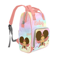 Load image into Gallery viewer, Biracial - Multi-Racial Pretty Eyes Baby Girl Fairy Princess Rainbow Coral Diaper Bag Backpack