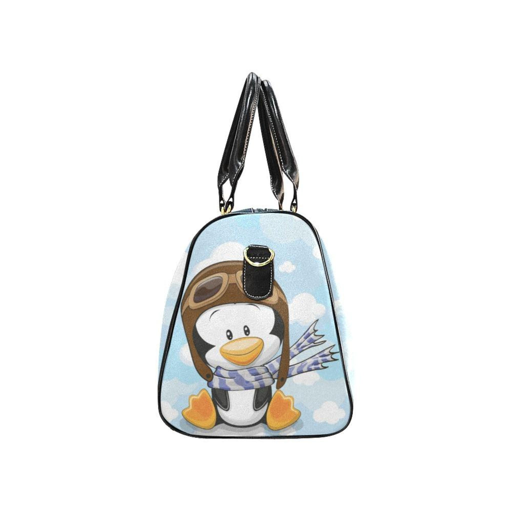 Custom Diaper Tote Bag | Super Cute Cartoon Penguin Pilot In Clouds With Personalized Heart Name - Diaper Travel Bag