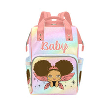 Load image into Gallery viewer, Biracial - Multi-Racial Pretty Eyes Baby Girl Fairy Princess Rainbow Coral Diaper Bag Backpack