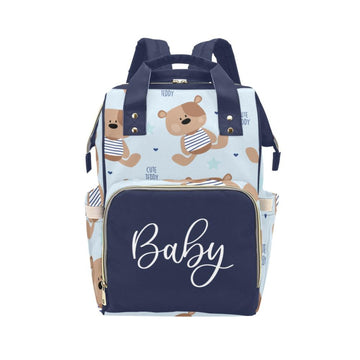 Diaper Bag Backpack | Adorable Teddy Bear - Dark And Light Blue Waterproof Diaper Bag