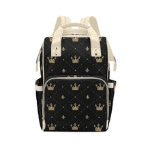 Load image into Gallery viewer, Designer Diaper Bags - Regal Boys Gold Crowns On Black - Waterproof Multi-Function Backpack