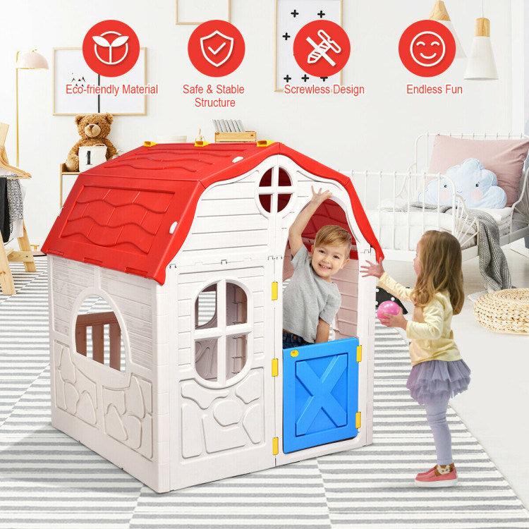 Kids Cottage Playhouse Foldable Plastic Indoor Outdoor Toy House