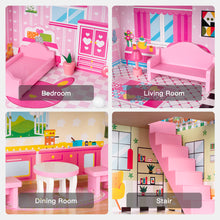 Load image into Gallery viewer, Big Wooden Dollhouse with Furniture Doll House Playset for Kids Girls Gift