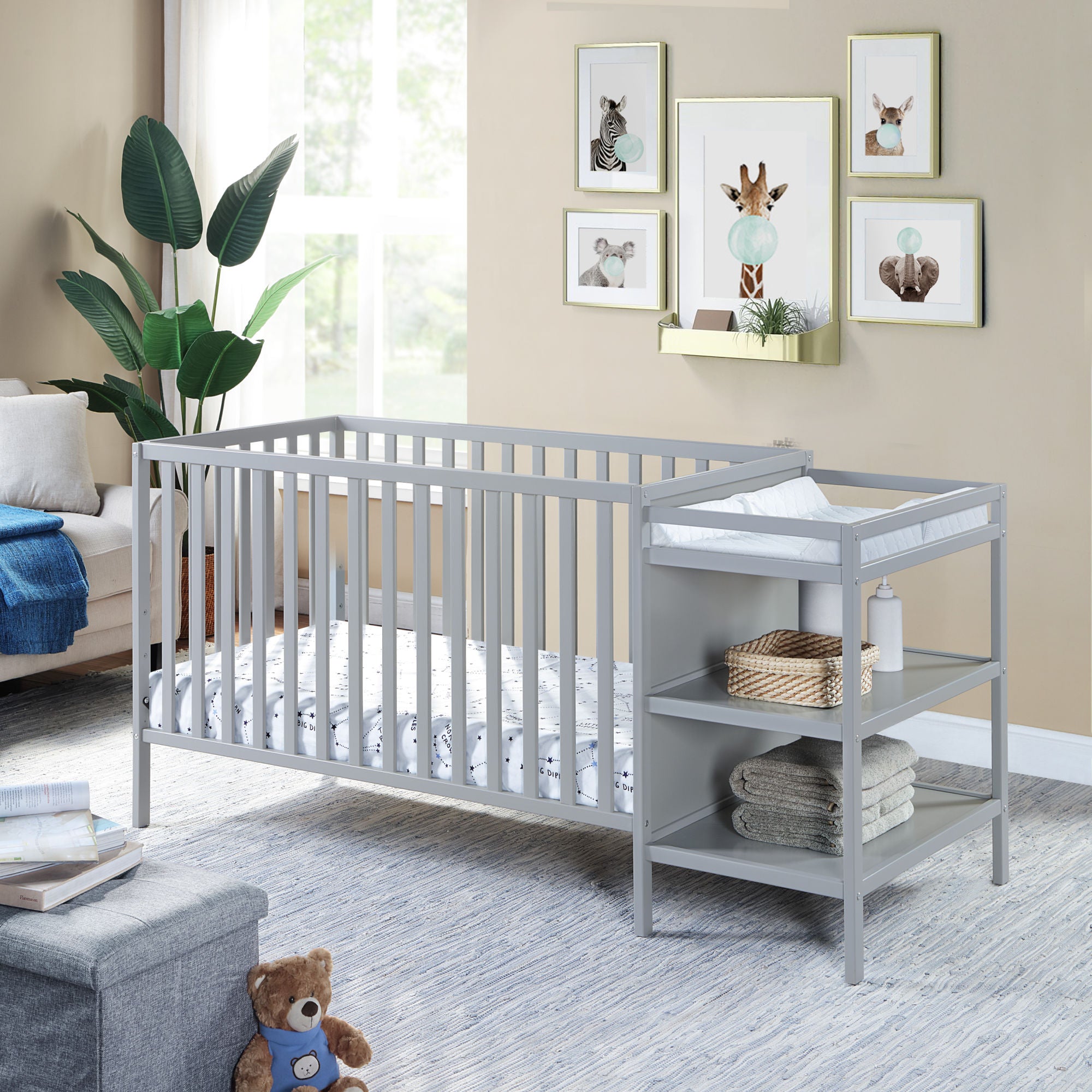 Palmer 3-in-1 Convertible Crib and Changer Combo Gray